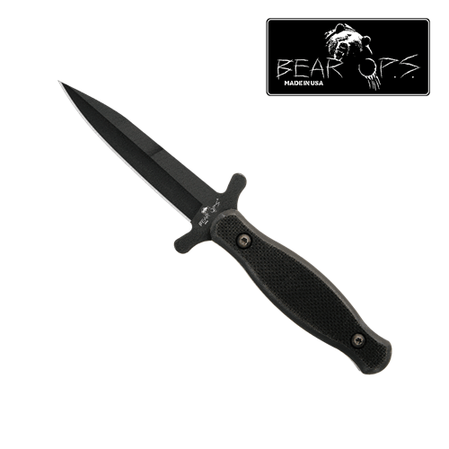 Bear & Son 7 7/8 Black Textured G10 Single Edge Boot Knife With Kydex Sheath