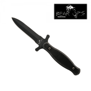 Bear & Son 7 7/8 Black Textured G10 Double Edge Boot Knife With Kydex Sheath